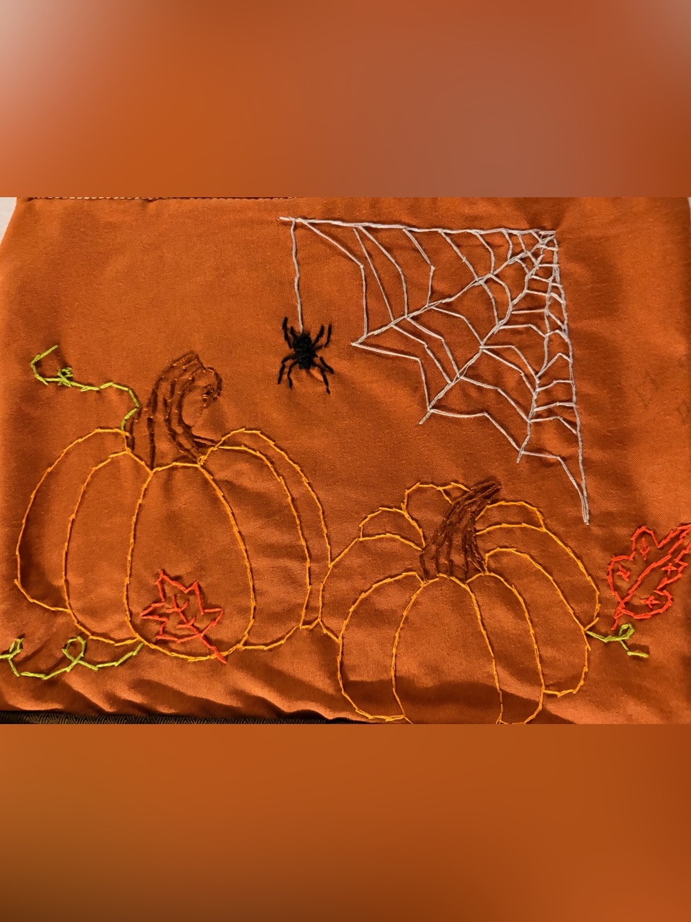 Autumn Pumpkin Embroidered Cotton Apron - Orange